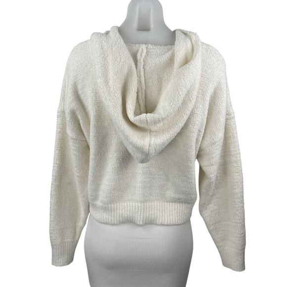 Forever 21 Women's White Ivory Fleece Lace Up Long Sleeve Hoodie Sweater Top S - Picture 3 of 5